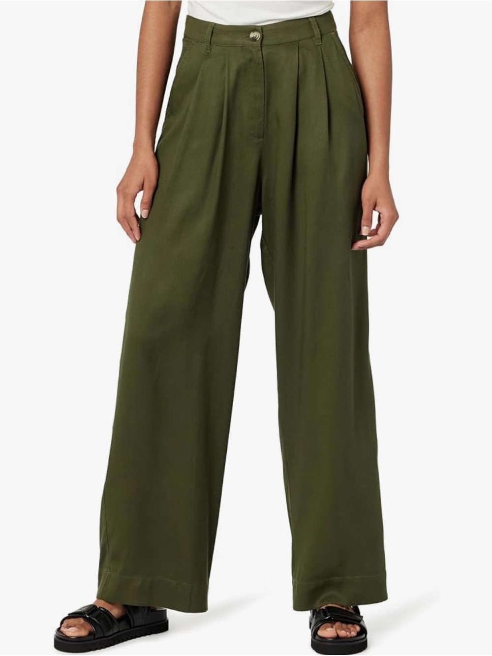 The Drop ♥️ Amalia High-Rise Wide Leg Pleated Pants — Olive Green